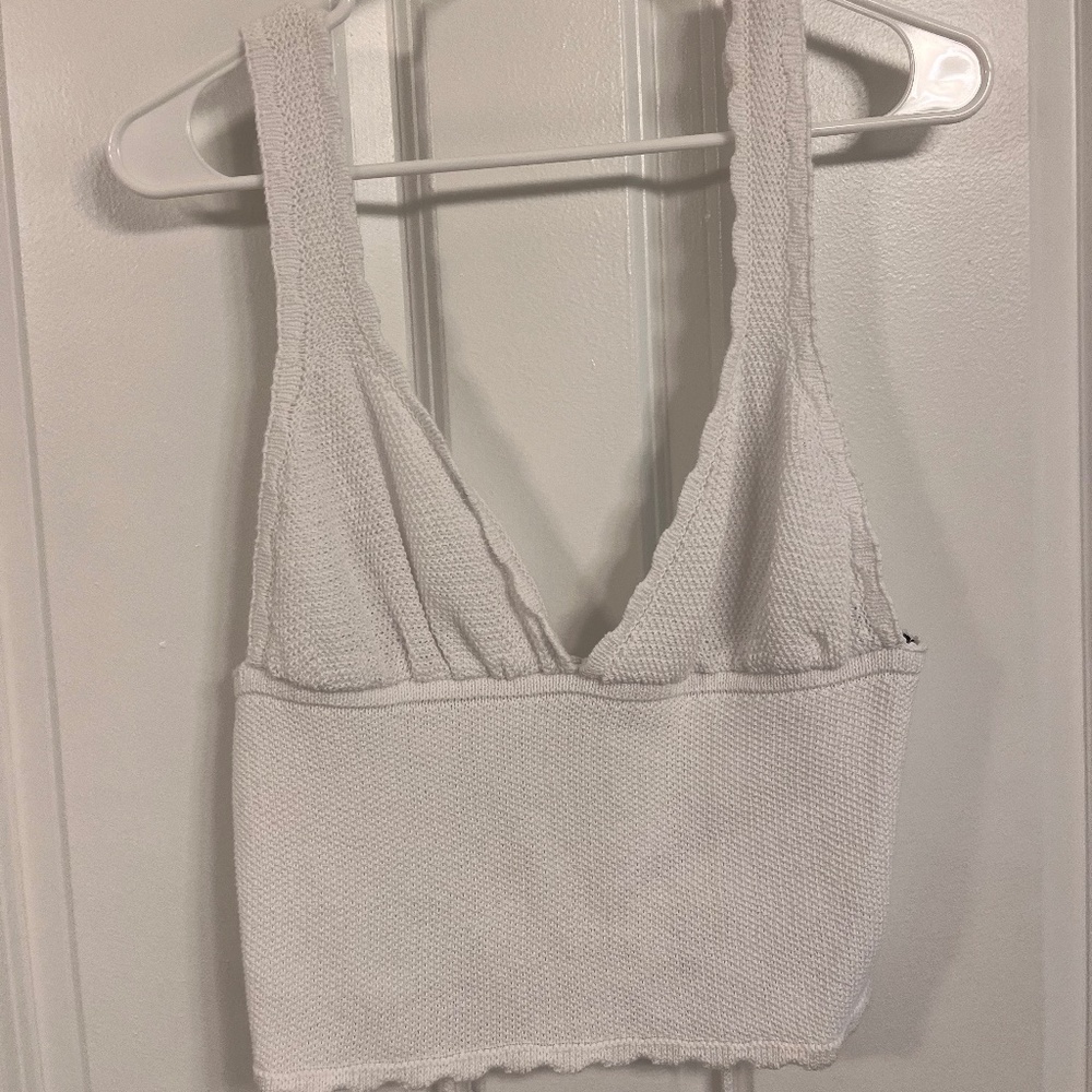 white cropped crochet tank
